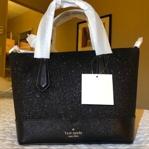 Kate Spade New York Black Glitter Tote with Crossbody Strap